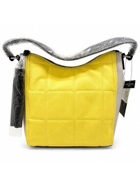 Tahari Quincy Hobo Bag Vegan Leather NWT Daffodil Yellow Grey Quilted Chic